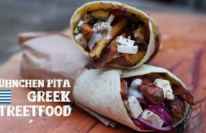 Griechisches Streetfood: Hühnchen Pita mit Pommes Hühnchen Pita mit Pommes