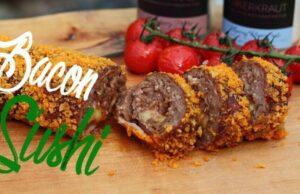 Bacon Sushi mit gegrillten Tomaten Bacon Sushi