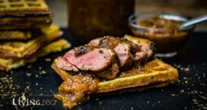 Kartoffelwaffeln als Beilage zur Entenbrust mit Mango Chutney Entenbrust mit Mangochutney und Kartoffelwaffel
