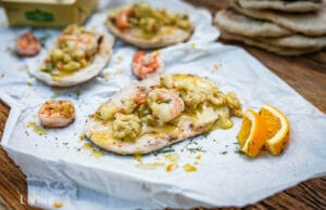 Fladenbrot mit Riesengarnelen und Fenchel in Orangenbutter Orangenbutter mit Fenchel